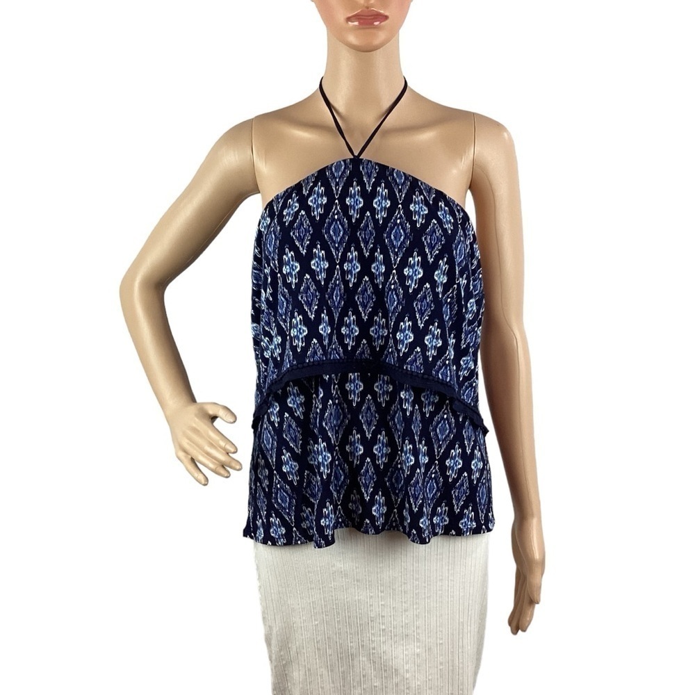 White House Black Market Halter Top Size M Blue Print